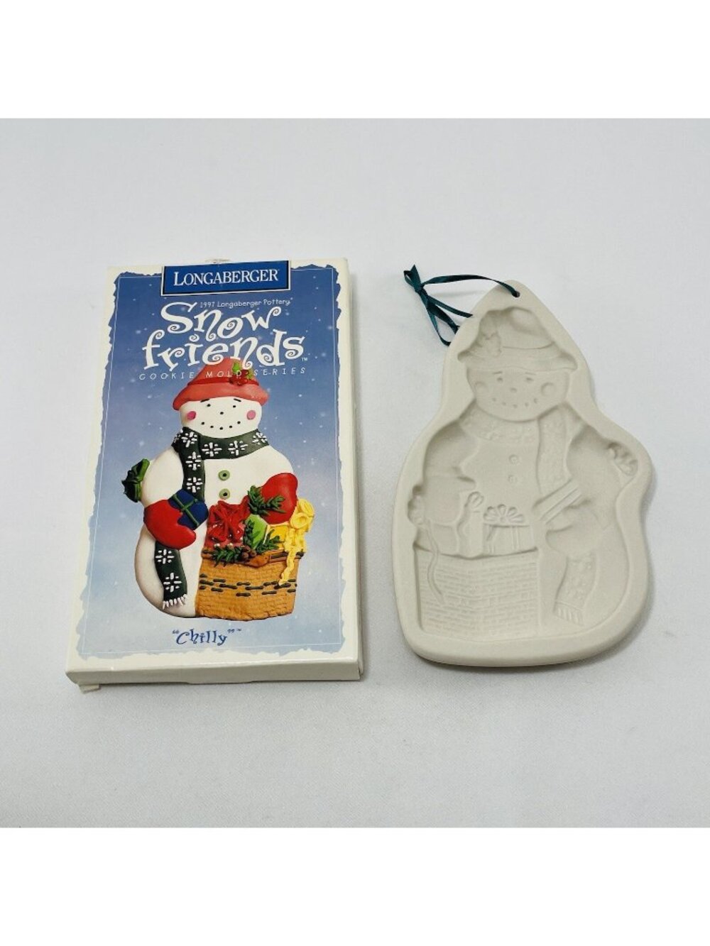 Vintage Longaberger Pottery Snowman Cookie Mold Stamp Christmas Winter Chilly